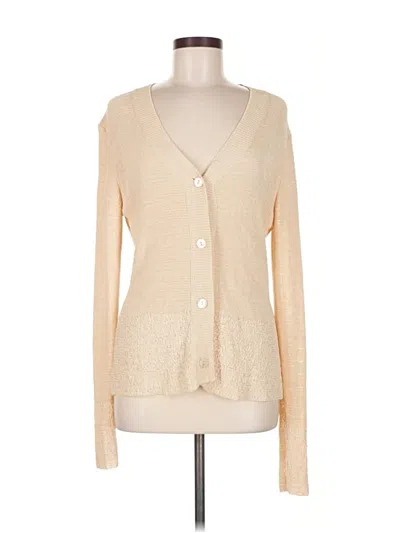 Pre-owned Neiman Marcus Long Sleeve Top Ivory Plunge Neckline Tops In White