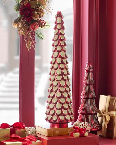 Neiman Marcus Matte Red Glass Tree With Golden Glitter In Animal Print