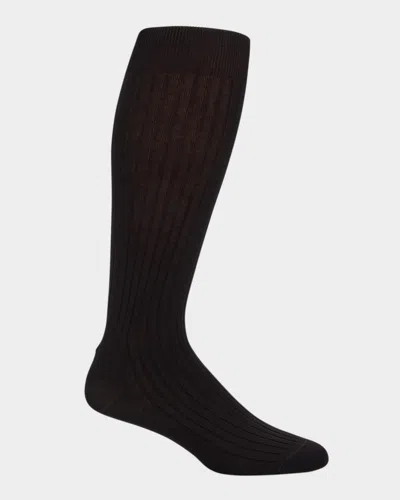 Neiman Marcus Men's 3-pack Ribbed Cotton Crew Socks In Black