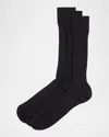 Neiman Marcus Men's 3-pack Ribbed Crew Socks In Black