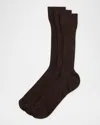Neiman Marcus Men's 3-pack Ribbed Crew Socks In Brown