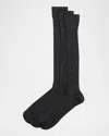 Neiman Marcus Men's 3-pack Ribbed Crew Socks In Charcoal