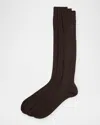 Neiman Marcus Men's 3-pack Ribbed Wool Over-calf Socks In Brown
