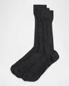 Neiman Marcus Men's 3-pack Ribbed Wool Over-calf Socks In Charcoal