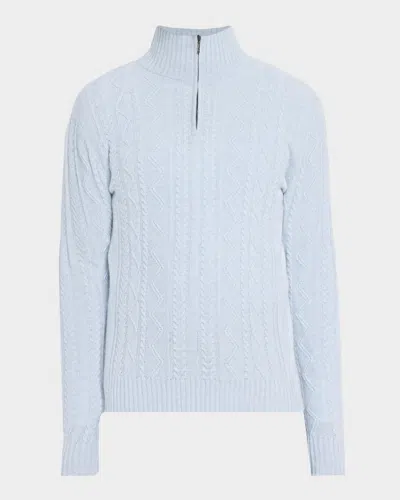 Neiman Marcus Men & Apos;s Cashmere Cable Knit Quarter-zip Sweater In Air Melang