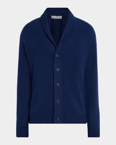 Neiman Marcus Men & Apos;s Cashmere Jersey Knit Shawl-collar Cardigan In Neptune