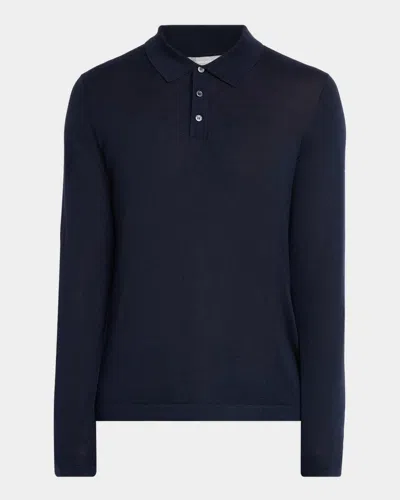 Neiman Marcus Men & Apos;s Cashmere Long-sleeve Polo Shirt In Navy