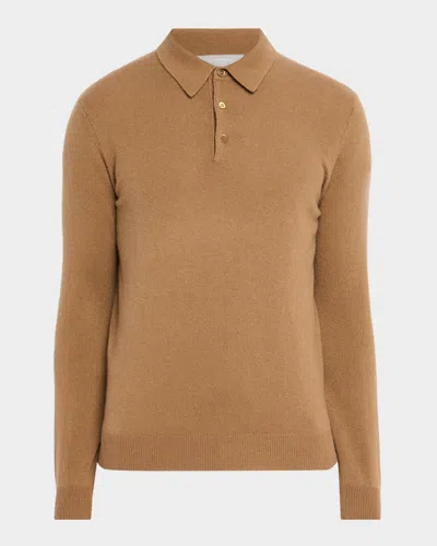 Neiman Marcus Men & Apos;s Cashmere Melange Polo Sweater In Biscotti