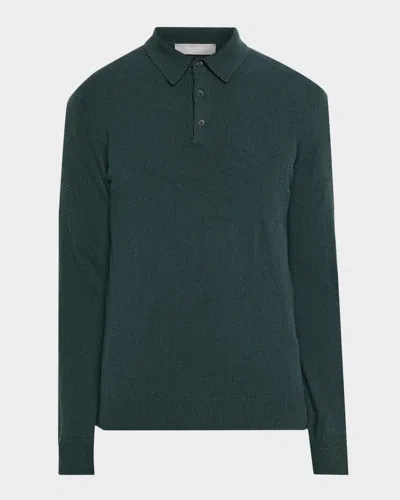 Neiman Marcus Men & Apos;s Cashmere Melange Polo Sweater In Black Fore