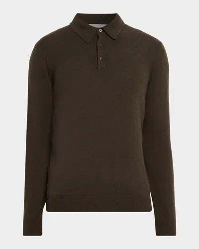 Neiman Marcus Men & Apos;s Cashmere Melange Polo Sweater In Chocolate