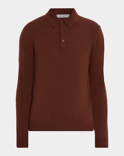 Neiman Marcus Men & Apos;s Cashmere Melange Polo Sweater In Cinnamon