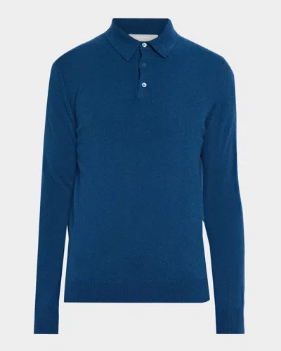 Neiman Marcus Men & Apos;s Cashmere Melange Polo Sweater In Denim