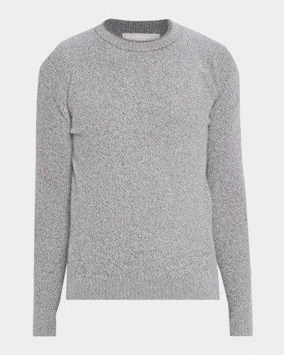 Neiman Marcus Men & Apos;s Cashmere Pique Stitch Crewneck Sweater In Grey Melan