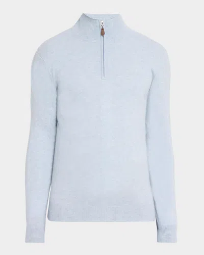 Neiman Marcus Men & Apos;s Cashmere Quarter-zip Sweater In Air Melang