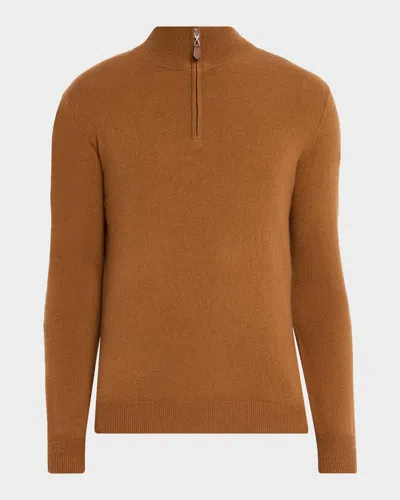 Neiman Marcus Men & Apos;s Cashmere Quarter-zip Sweater In Camel