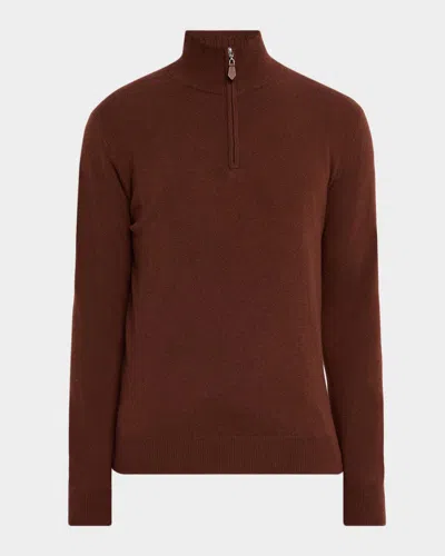 Neiman Marcus Men & Apos;s Cashmere Quarter-zip Sweater In Cinnamon