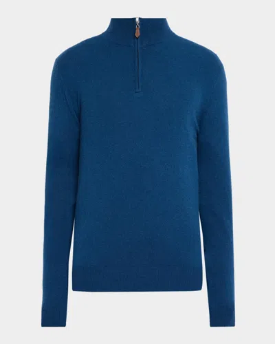 Neiman Marcus Men & Apos;s Cashmere Quarter-zip Sweater In Denim