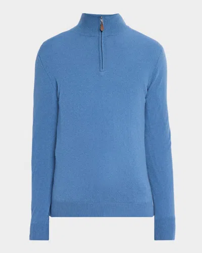 Neiman Marcus Men & Apos;s Cashmere Quarter-zip Sweater In Lake Blue
