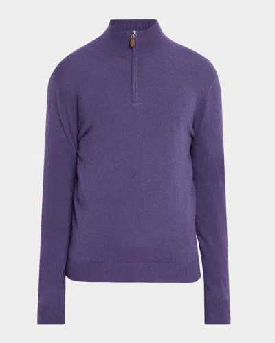 Neiman Marcus Men & Apos;s Cashmere Quarter-zip Sweater In Royal Viol