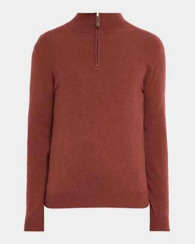 Neiman Marcus Men & Apos;s Cashmere Quarter-zip Sweater In Vintage Ru