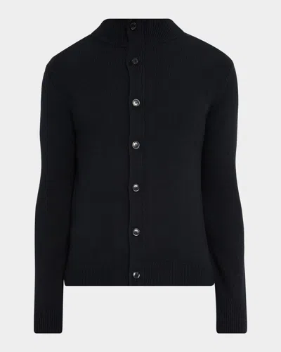 Neiman Marcus Men & Apos;s Cashmere Rib Concealed-zip Cardigan In Black