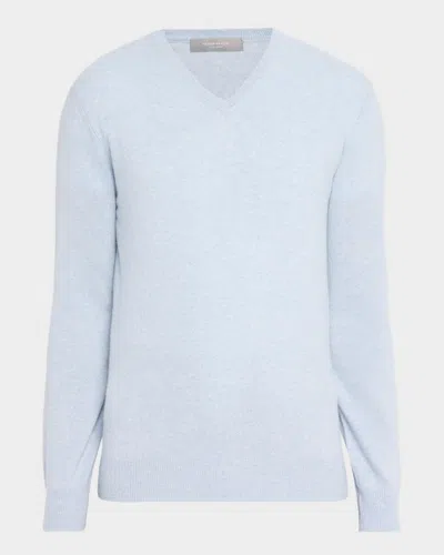 Neiman Marcus Men & Apos;s Cashmere V-neck Sweater In Air Melang