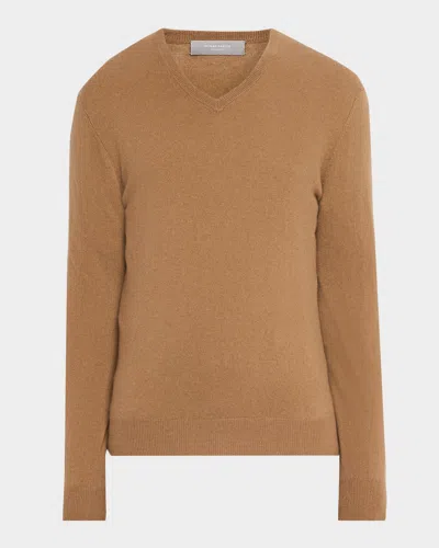 Neiman Marcus Men & Apos;s Cashmere V-neck Sweater In Biscotti