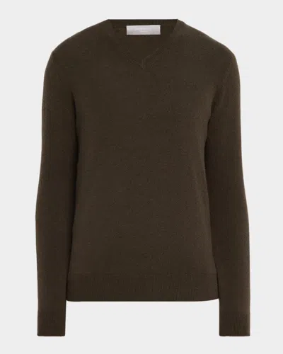 Neiman Marcus Men & Apos;s Cashmere V-neck Sweater In Chocolate