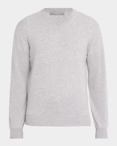 Neiman Marcus Men & Apos;s Cashmere V-neck Sweater In Pearl Grey