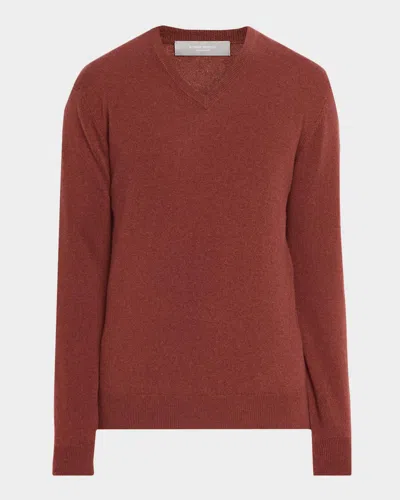 Neiman Marcus Men & Apos;s Cashmere V-neck Sweater In Vintage Ru