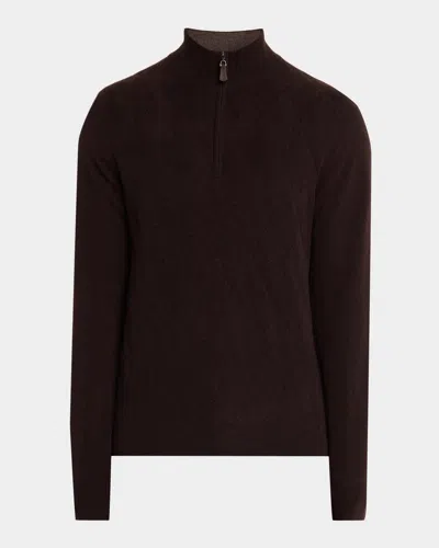 Neiman Marcus Men & Apos;s Cross-stitch Cashmere Sweater In Dark Brown