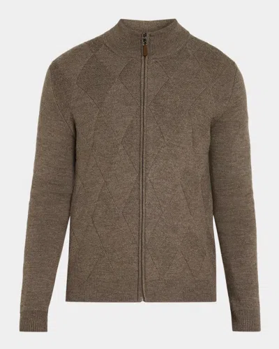 Neiman Marcus Men & Apos;s Wool Argyle Full-zip Sweater In As Sampled