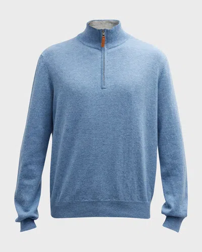 Neiman Marcus Men & Apos;s Wool-cashmere 1/4-zip Sweater In Blue