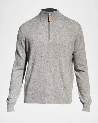 Neiman Marcus Men & Apos;s Wool-cashmere 1/4-zip Sweater In Gray
