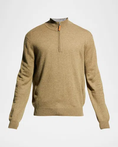 Neiman Marcus Men & Apos;s Wool-cashmere 1/4-zip Sweater In Green