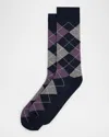 Neiman Marcus Men's Argyle Crew Socks In Black