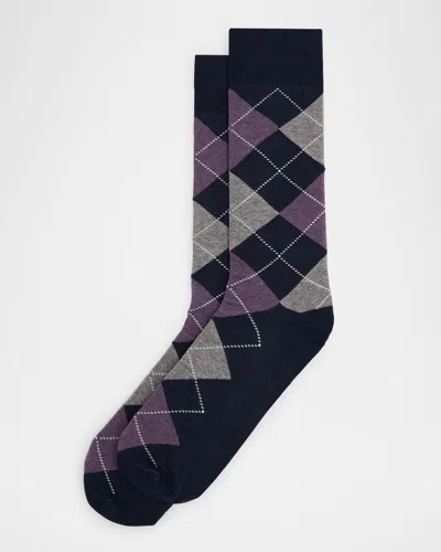 Neiman Marcus Men's Argyle Crew Socks In Black