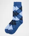 Neiman Marcus Men's Argyle Crew Socks In Blue
