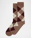 Neiman Marcus Men's Argyle Crew Socks In Brown