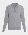 Neiman Marcus Men's Boucle Knit Polo Sweater In Gray