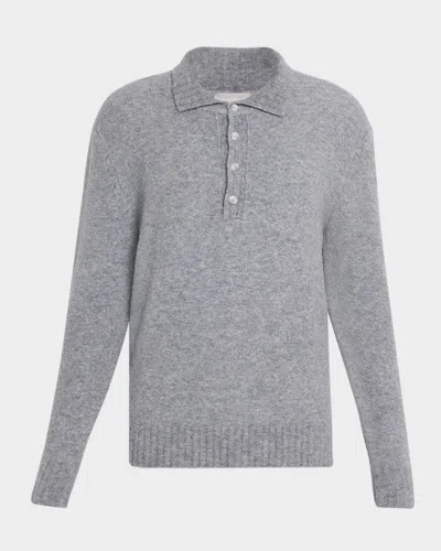 Neiman Marcus Men's Boucle Knit Polo Sweater In Gray