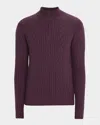 Neiman Marcus Men's Cable Knit Quarter-zip Cashmere Sweater In Purple