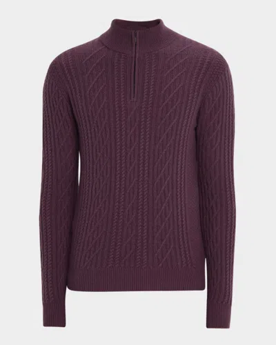 Neiman Marcus Men's Cable Knit Quarter-zip Cashmere Sweater In Purple