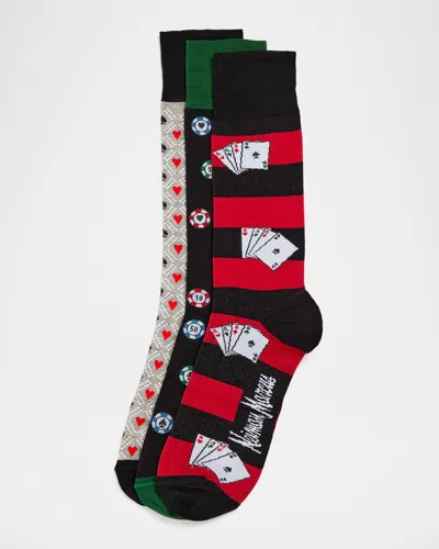 Neiman Marcus Men's Card Games 3-pack Crew Socks, Boxed Gift Set In Multi