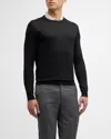 Neiman Marcus Men's Cashmere And Silk Crewneck Sweater In Black