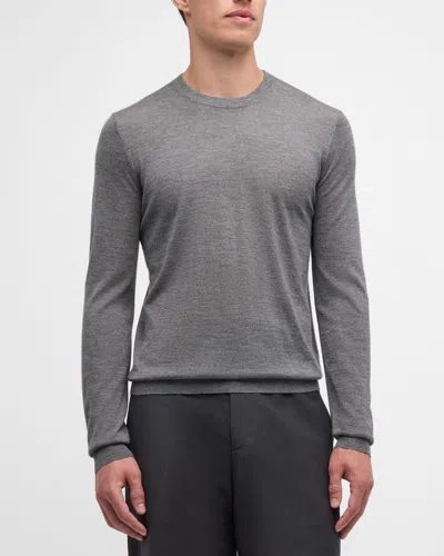 Neiman Marcus Men's Cashmere And Silk Crewneck Sweater In Heather Grey