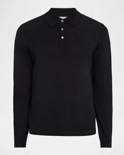 Neiman Marcus Men's Cashmere And Silk Knit Polo Sweater In Black