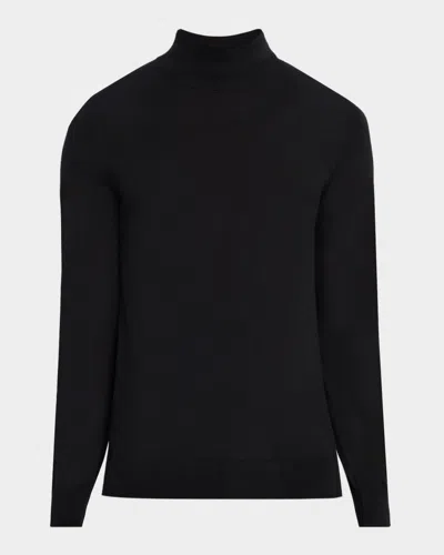 Neiman Marcus Men's Cashmere And Silk Mock Neck Sweater In Black
