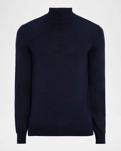 Neiman Marcus Men's Cashmere And Silk Mock Neck Sweater In Blue