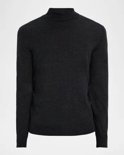 Neiman Marcus Men's Cashmere And Silk Mock Neck Sweater In Gray